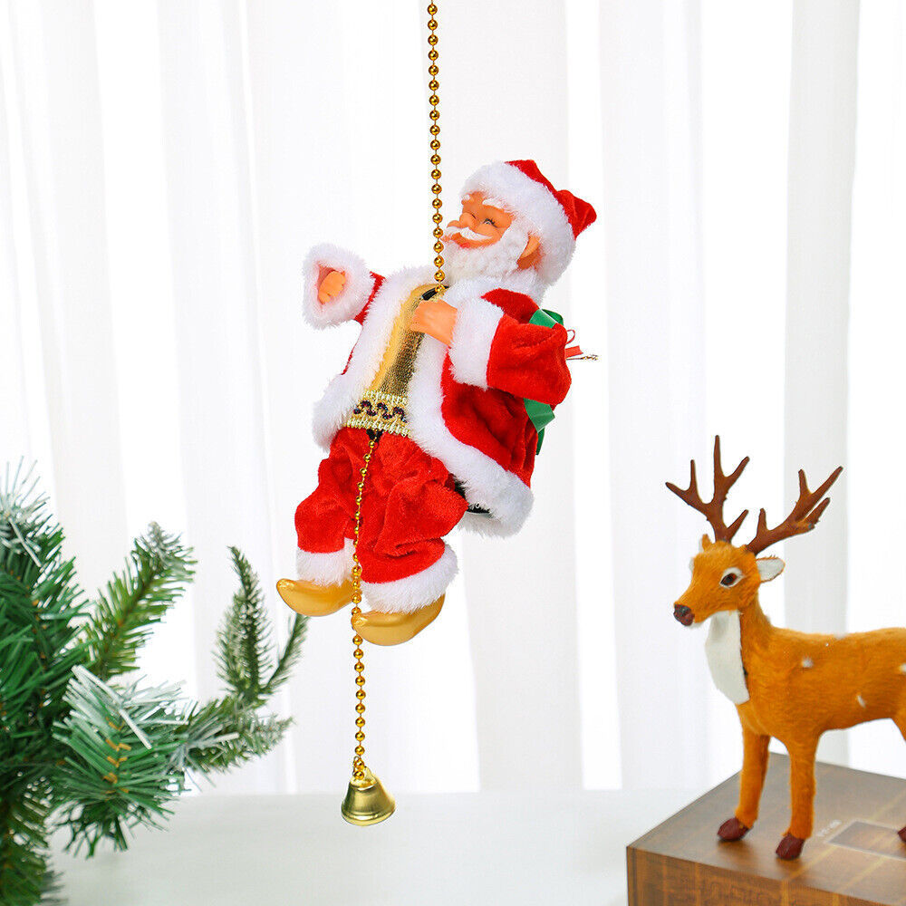 Electric Climbing Santa — Musical Rope Ladder Christmas Decoration (Animated 9in Santa Figure)