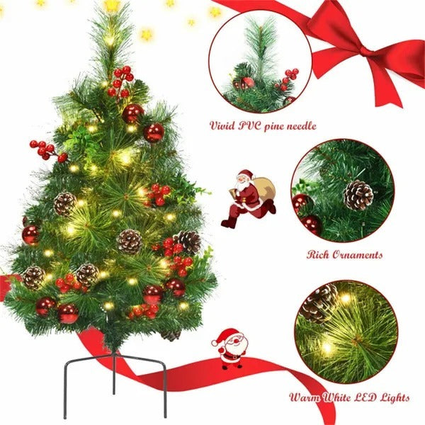 (Set of 2) 29" Pre-Lit Mini Christmas Trees – Warm LED Lights, PVC Branches, Outdoor Garden Holiday Décor