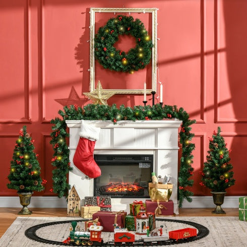 SCG 4-Piece Pre-Lit Holiday Set – Wreath, Garland & 2 Entrance Trees