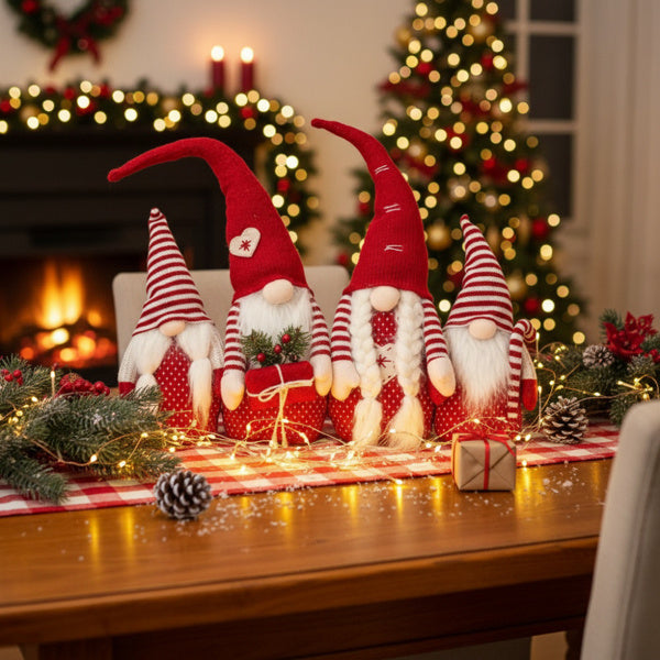 4-Piece Tall Christmas Gnome Family — Premium Red Holiday Display Set for Indoor & Outdoor Decor