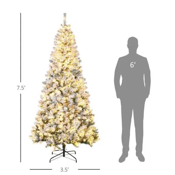 7.5 Ft Snow-Flocked Pre-Lit Christmas Tree with 500 LED Lights