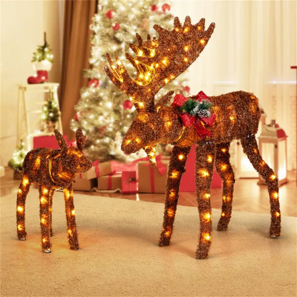 2-Piece Lighted Moose Christmas Decoration Set – 170 Warm White LEDs, Indoor/Outdoor Holiday Display (Father & Baby Moose)