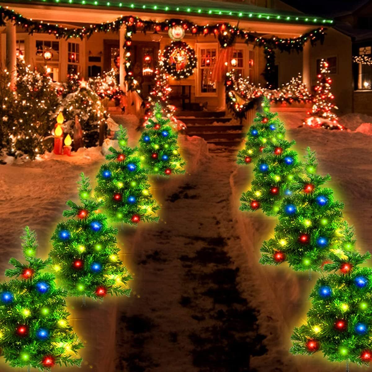 2-Pack Solar Christmas Pathway Trees – Multicolor LED Holiday Lights