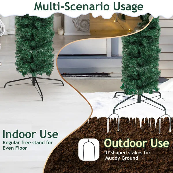 8.5FT Christmas Evergreen Tree Archway – 1650 Tips, 350 LEDs, Indoor/Outdoor Holiday Entrance Display