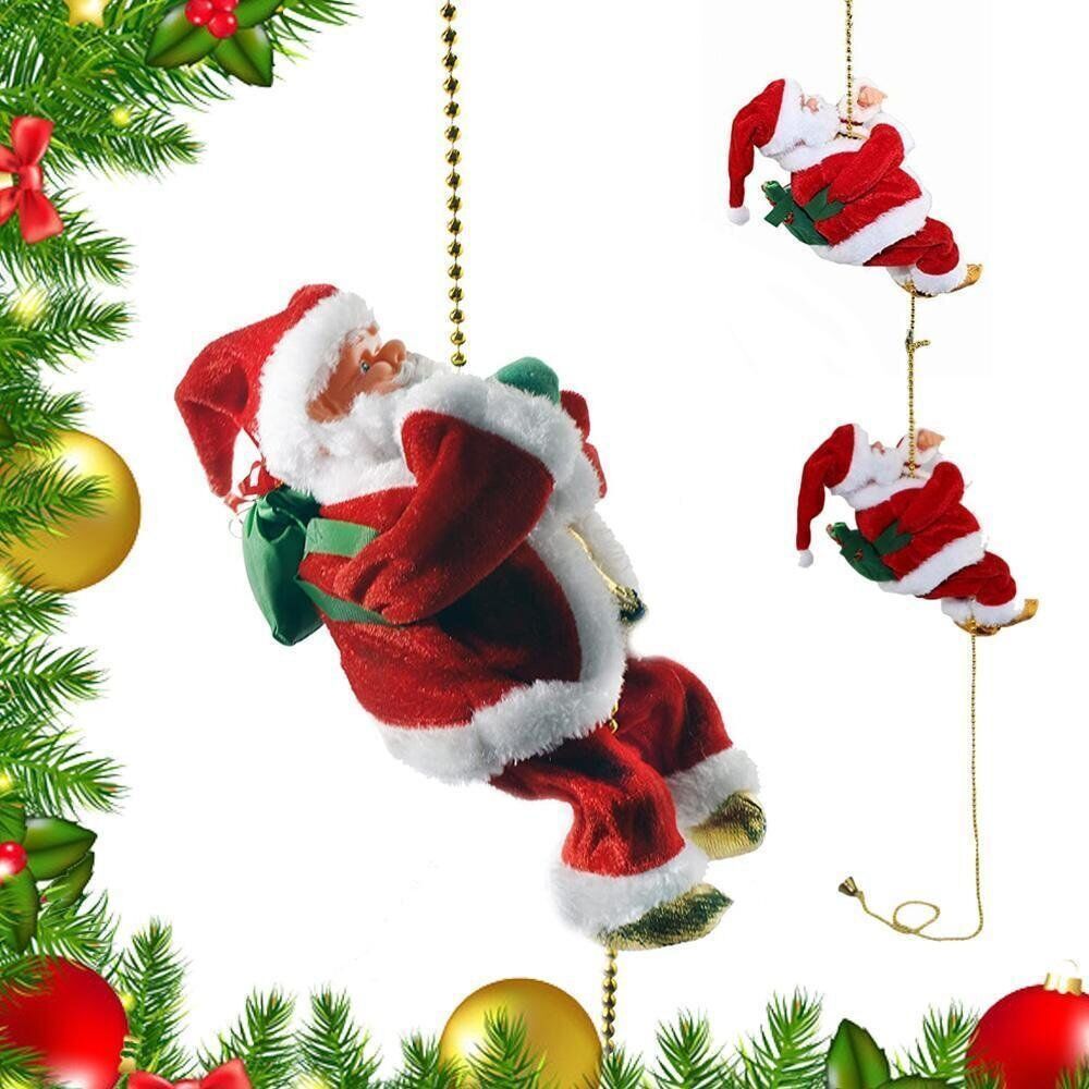 Electric Climbing Santa — Musical Rope Ladder Christmas Decoration (Animated 9in Santa Figure)