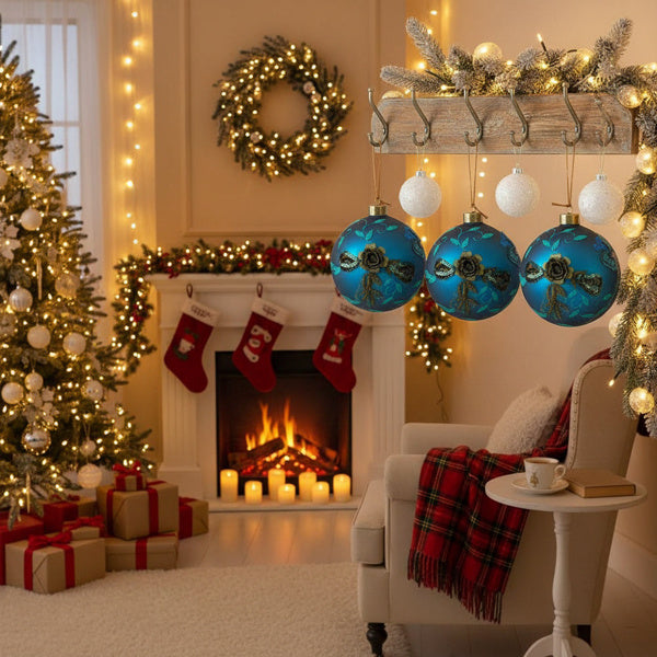 4-Piece Deep Blue Glass Ornament Set — Hand-Finished Shine for Elegant Holiday Trees