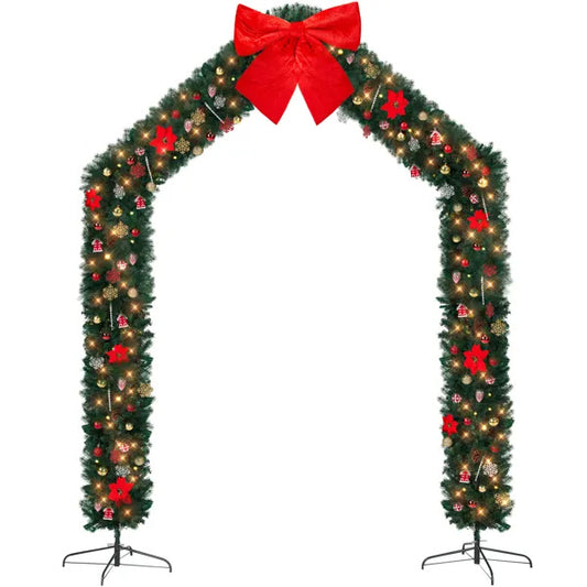 8.5FT Christmas Evergreen Tree Archway – 1650 Tips, 350 LEDs, Indoor/Outdoor Holiday Entrance Display