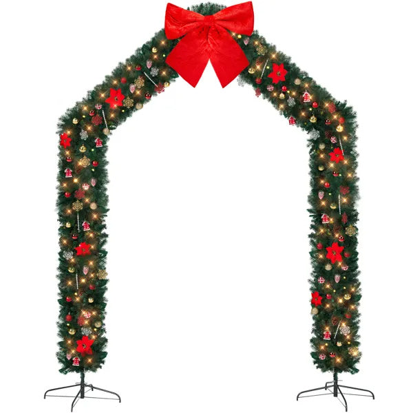 8.5FT Christmas Evergreen Tree Archway – 1650 Tips, 350 LEDs, Indoor/Outdoor Holiday Entrance Display