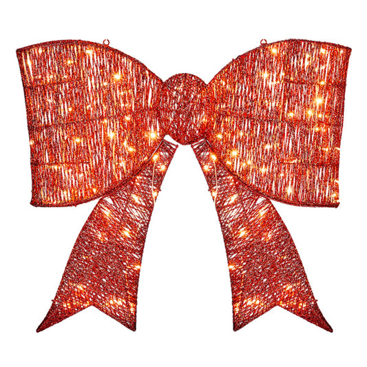 Pre-lit Outdoor Giant Bowknot Christmas Decoration, Lighted Metal Frame With 124 Warm White LED Lights, For Front Door Gate Wall Indoor Outdoor Holiday Party, Red