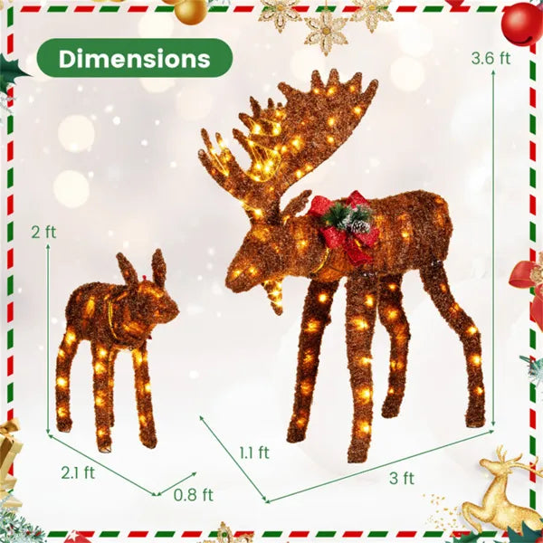 2-Piece Lighted Moose Christmas Decoration Set – 170 Warm White LEDs, Indoor/Outdoor Holiday Display (Father & Baby Moose)