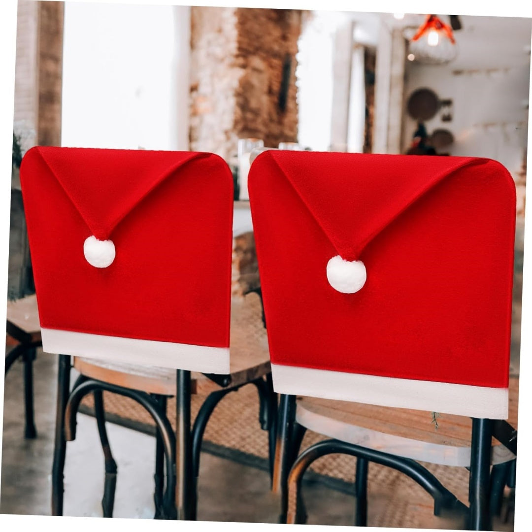 Santa Claus Hat Chair Covers — Classic Christmas Dining Chair Slipcovers (Set)