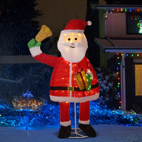 6FT Lighted Santa Claus Holding Bell – 200 LEDs, Pull-Up Holiday Display