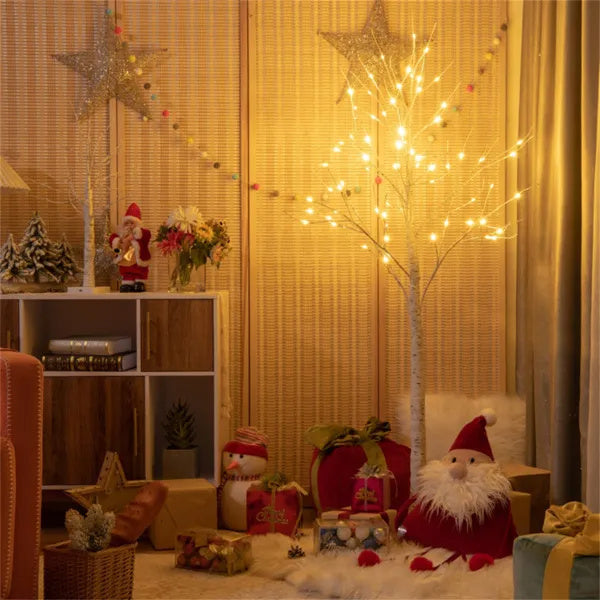 5FT White LED Birch Tree — 72 Warm Lights, Hand-Textured Bark, Flexible Branches & 7.2ft Cord