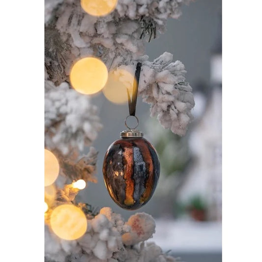 Black & Gold Glass Egg Ornaments — Set of 6 Handcrafted Luxe Baubles (3" × 3" × 4.3")