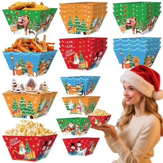 12-Pack Christmas Party Snack Trays — Santa, Gingerbread & Elk Holiday Serving Boats