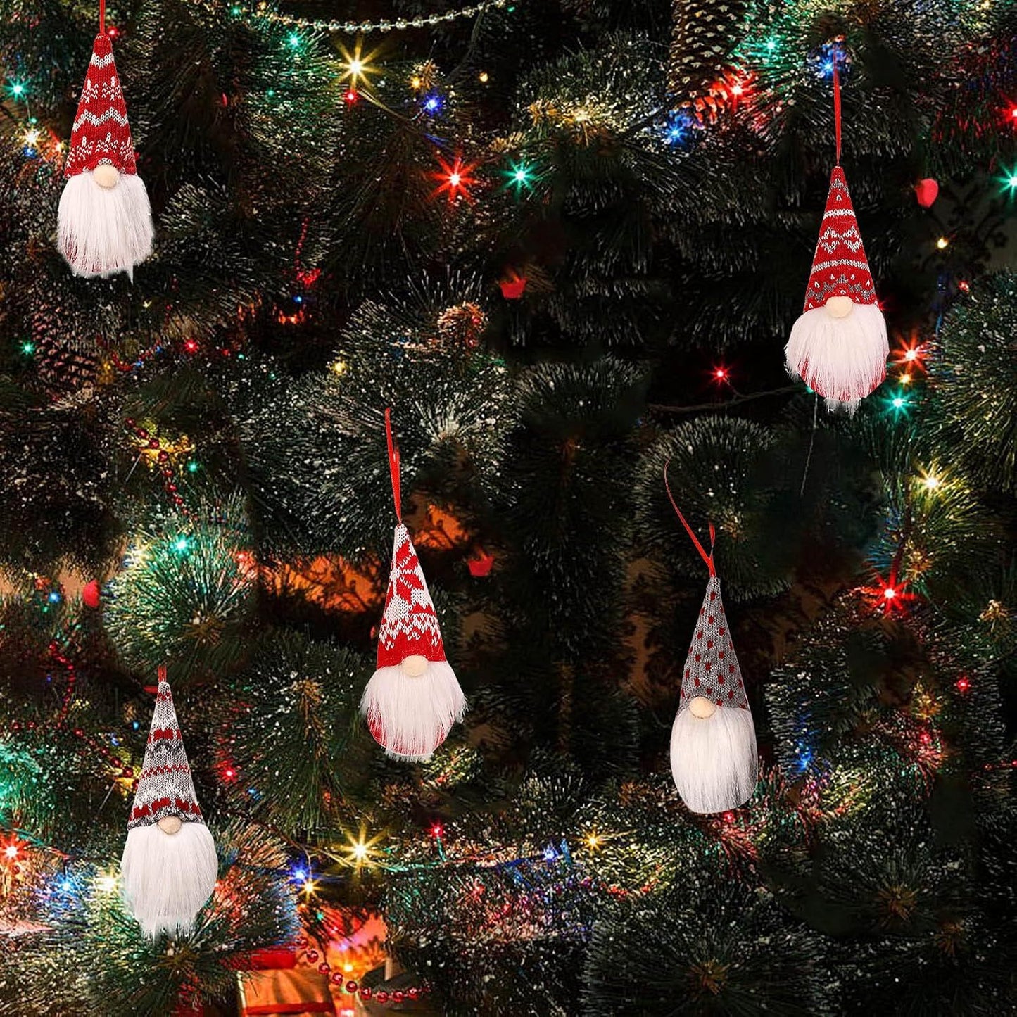 8-Piece Nordic Christmas Gnome Ornament Set — Handcrafted Scandinavian Plush Décor