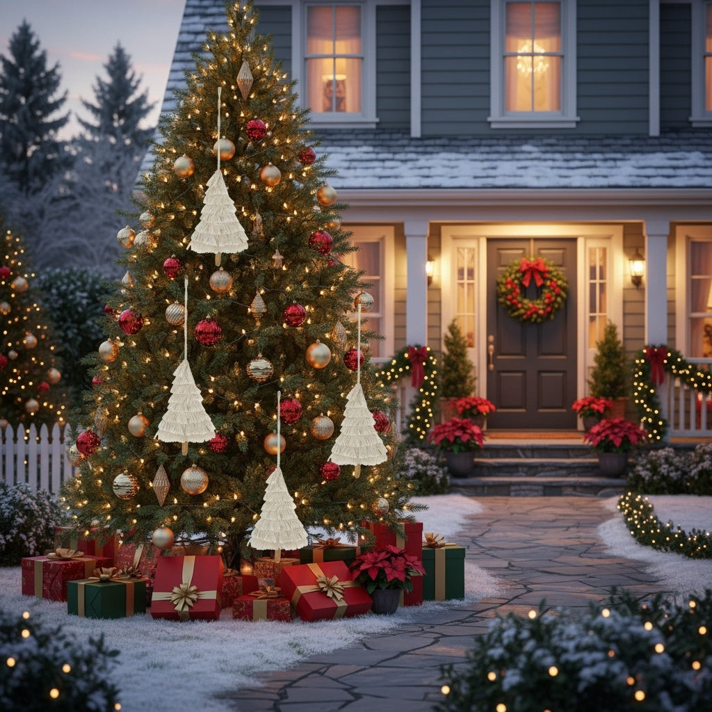 6-Piece Boho Fringe Tassel Christmas Ornaments — Artisanal Textured Décor for Elegant Holiday Styling