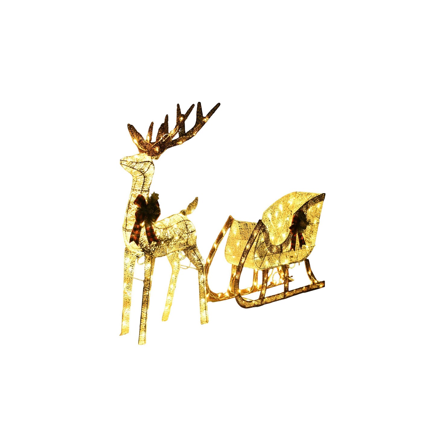 48" Lighted Reindeer & 38" Sleigh Set – Warm White LEDs, Indoor/Outdoor Christmas Display