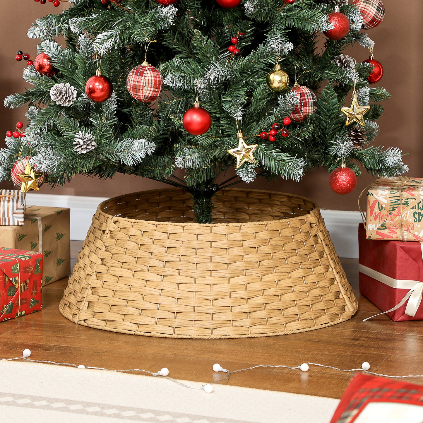 27-Inch Rustic Woven Christmas Tree Collar — Natural Handcrafted Look for Elevated Holiday Decor