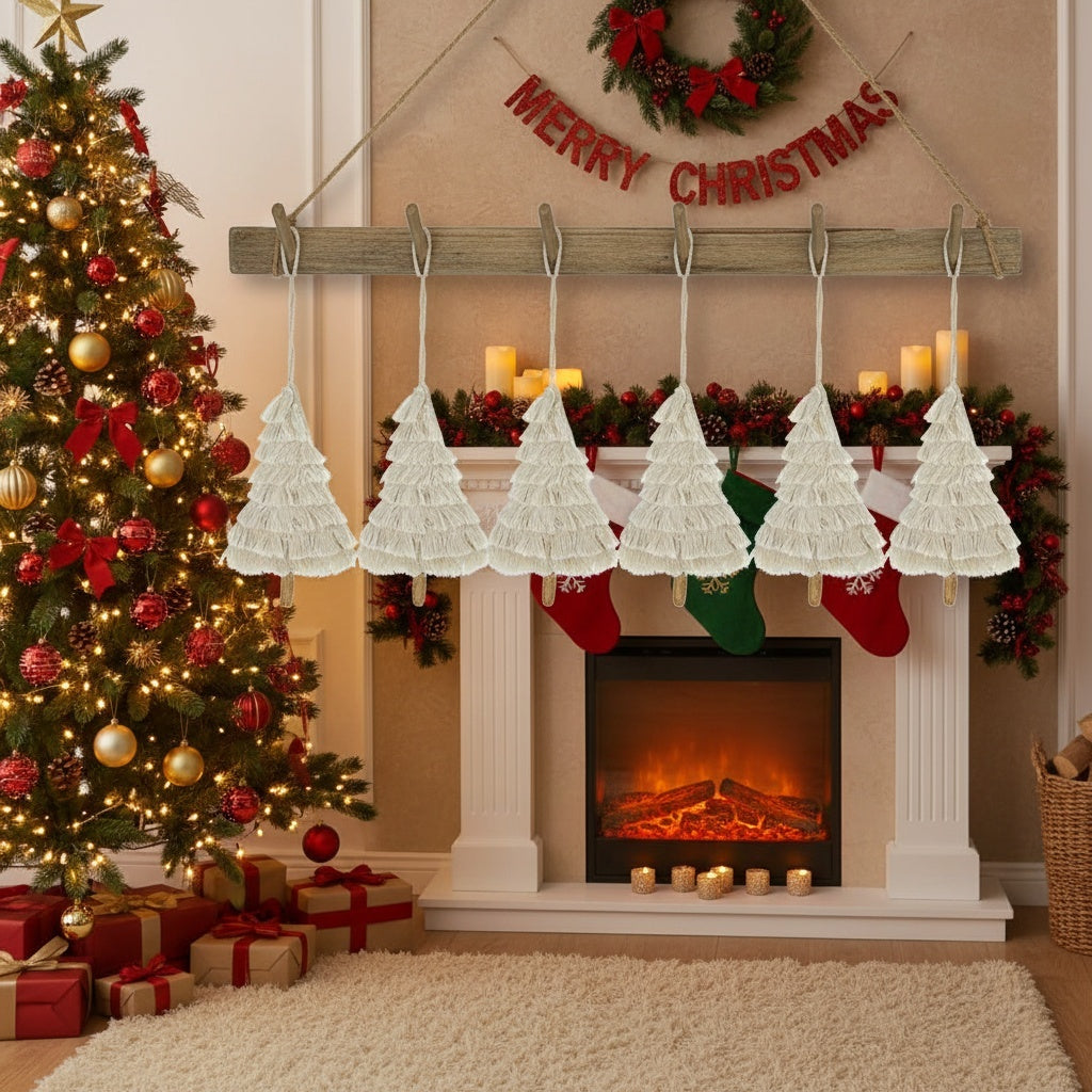 6-Piece Boho Fringe Tassel Christmas Ornaments — Artisanal Textured Décor for Elegant Holiday Styling