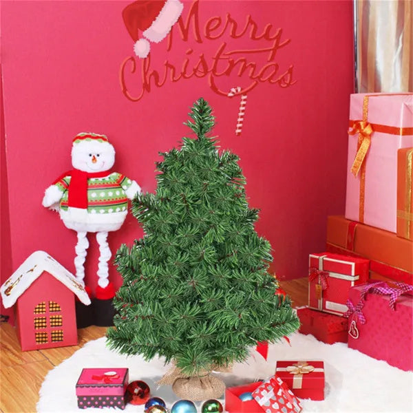 2-Foot Tabletop Christmas Tree — Full PVC Branches, Linen-Wrapped Cement Base, Indoor/Outdoor Unlit Mini Tree