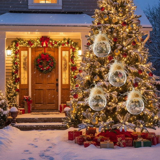 4-Piece 4.7" Hand-Blown Glass Christmas Ornament Set — Luxe Glittered Holiday Balls