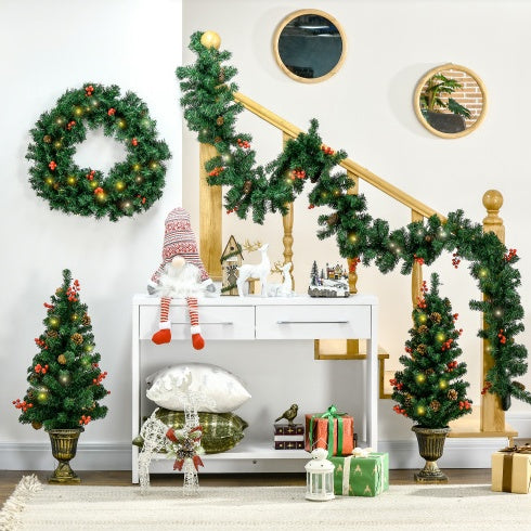 SCG 4-Piece Pre-Lit Holiday Set – Wreath, Garland & 2 Entrance Trees