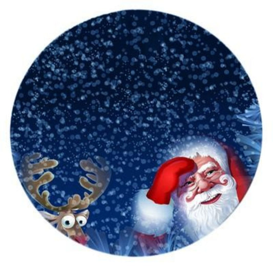 Elastic-Edge Christmas Tablecloth — Waterproof Round Cover (Fits Tables up to 47in) – Elk & Santa Claus / Snow Grandpa Designs