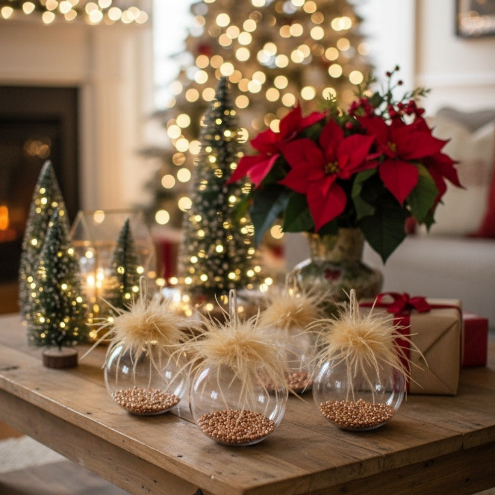 4-Piece 4.7" Hand-Blown Glass Christmas Ornament Set — Luxe Glittered Holiday Balls