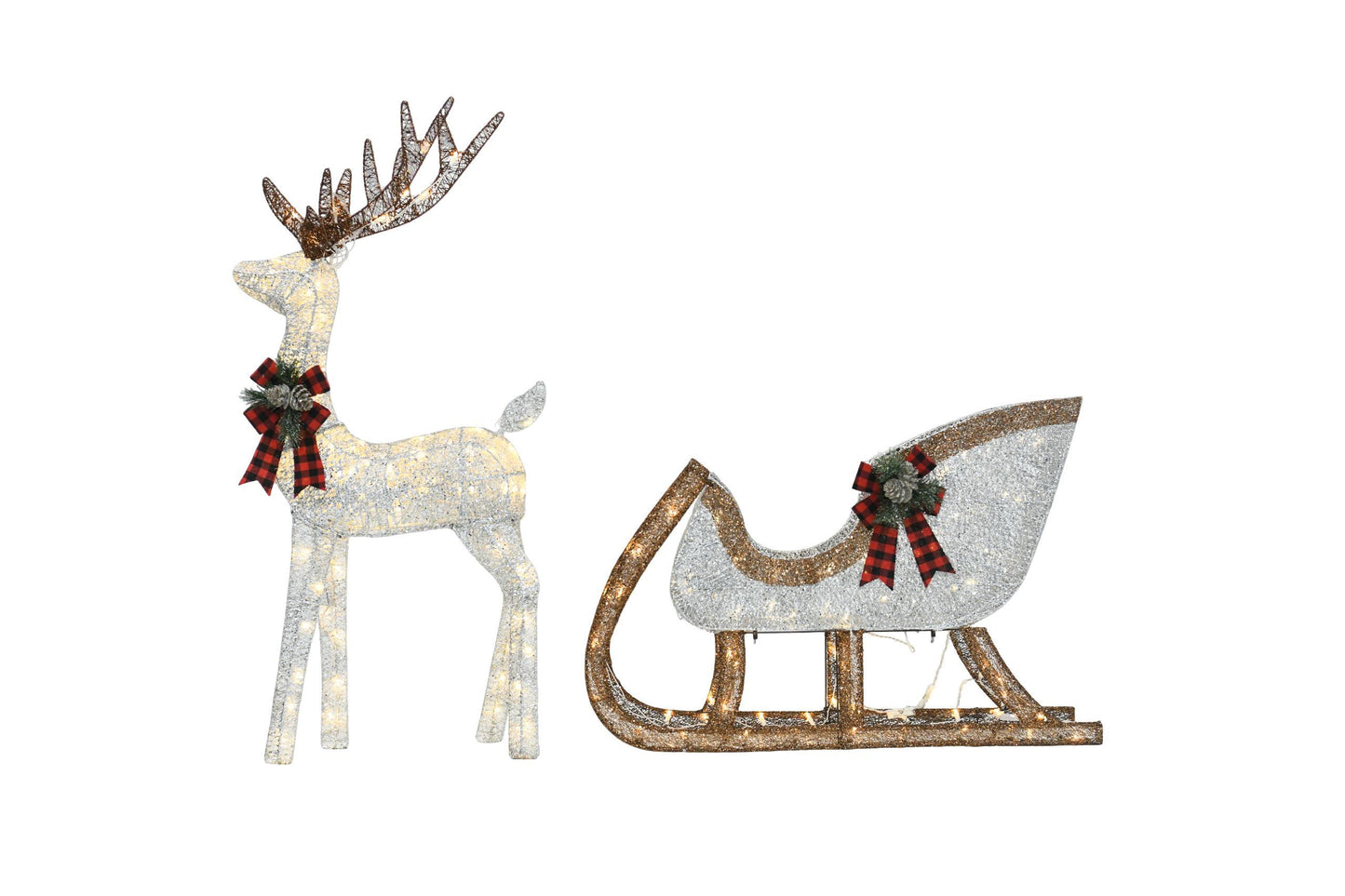 48" Lighted Reindeer & 38" Sleigh Set – Warm White LEDs, Indoor/Outdoor Christmas Display