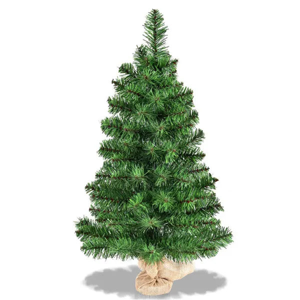 2-Foot Tabletop Christmas Tree — Full PVC Branches, Linen-Wrapped Cement Base, Indoor/Outdoor Unlit Mini Tree