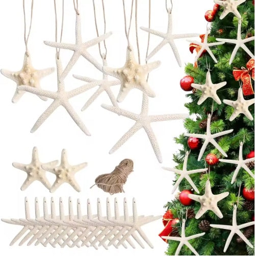 15-Piece Natural Starfish Christmas Ornaments — Coastal Holiday Tree Décor