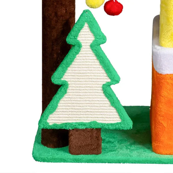 56" Christmas-Themed Plush Cat Tree — Multi-Level Holiday Cat Tower with Crown Perch & Sisal Scratching Ramp