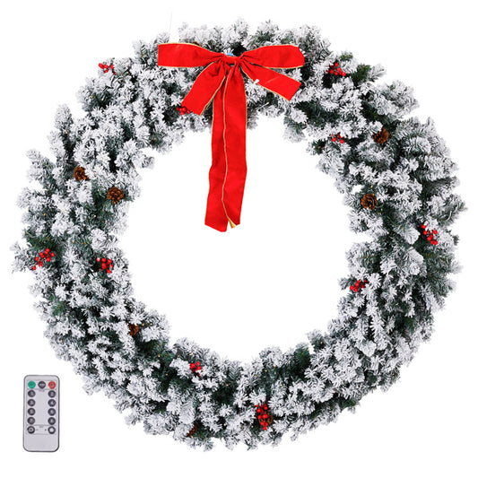 60" Snow-Flocked Pre-Lit Christmas Wreath – 220 LEDs, 600 Tips, Winter Luxe Edition