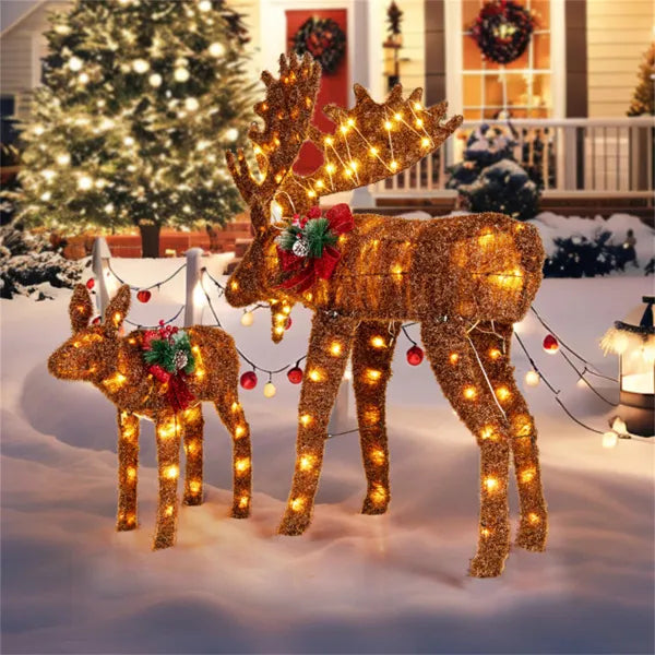 2-Piece Lighted Moose Christmas Decoration Set – 170 Warm White LEDs, Indoor/Outdoor Holiday Display (Father & Baby Moose)