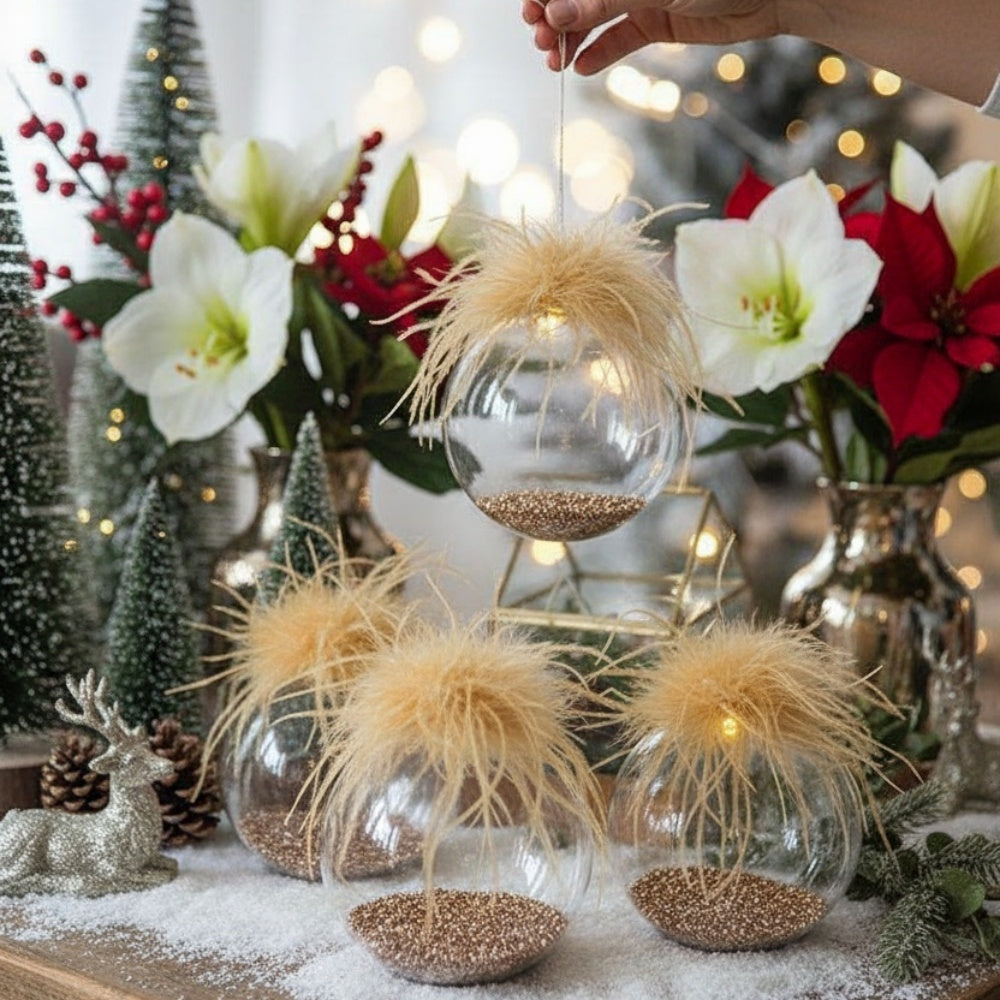 4-Piece 4.7" Hand-Blown Glass Christmas Ornament Set — Luxe Glittered Holiday Balls