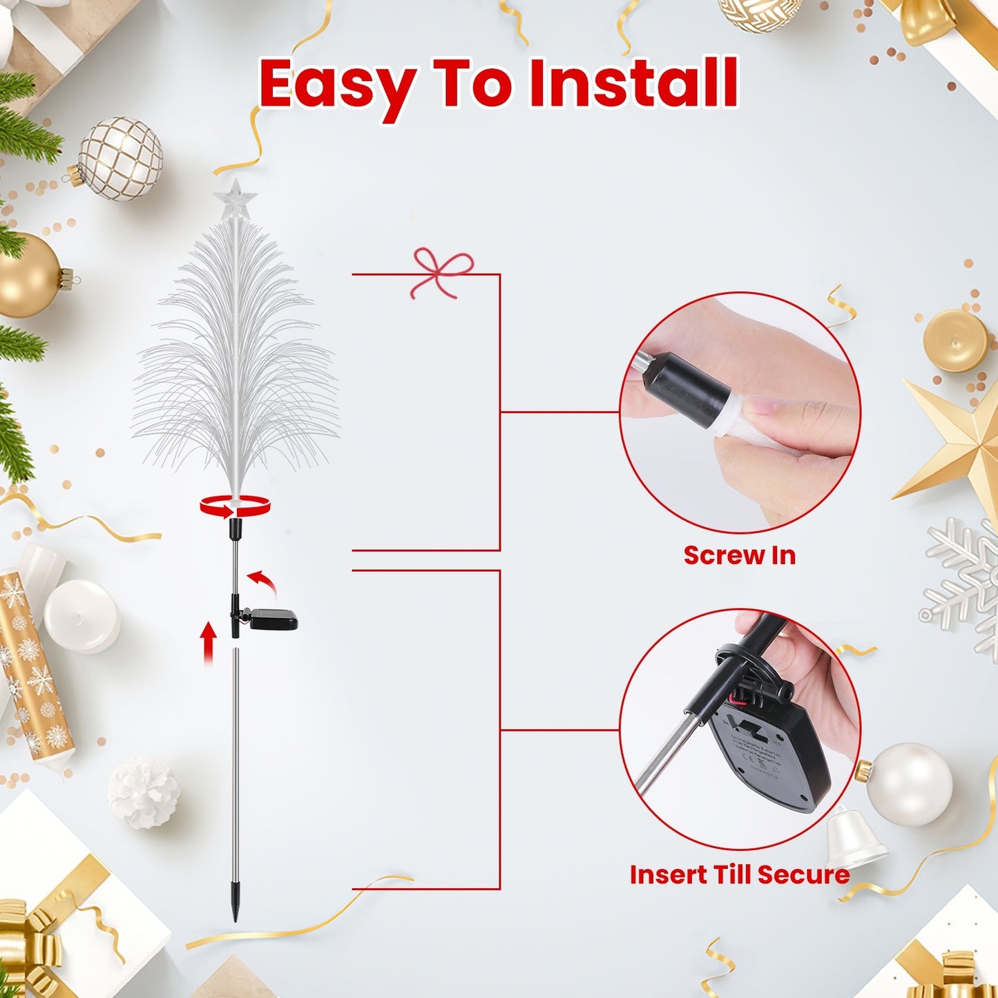 4-Pack Color-Changing Solar Christmas Cedar Tree Lights with Star Toppers — Outdoor Fiber-Optic Holiday Pathway Set