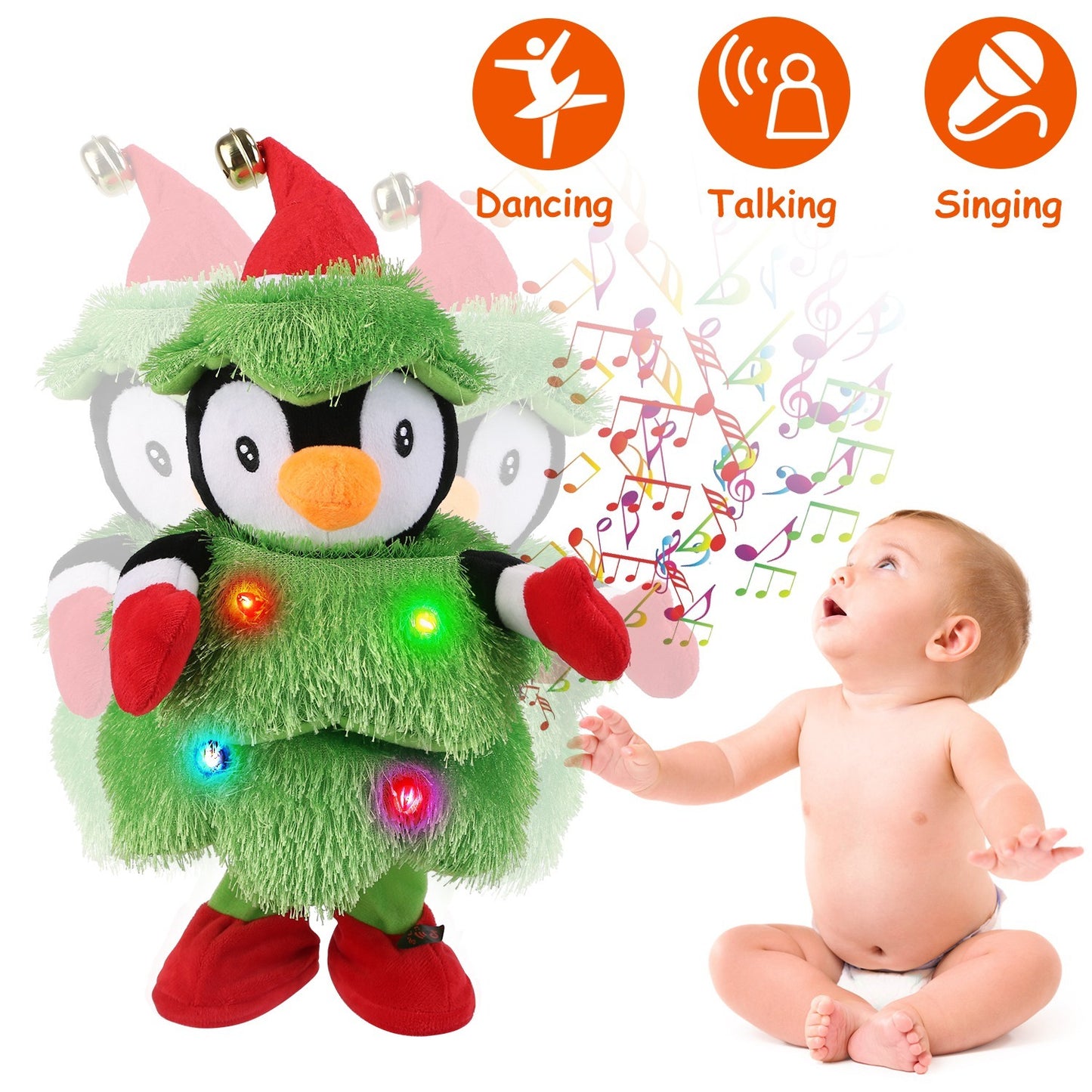 Electric Dancing & Singing Christmas Plush — Elk / Penguin / Snowman (Repeating, Dancing, Light-Up Toy)