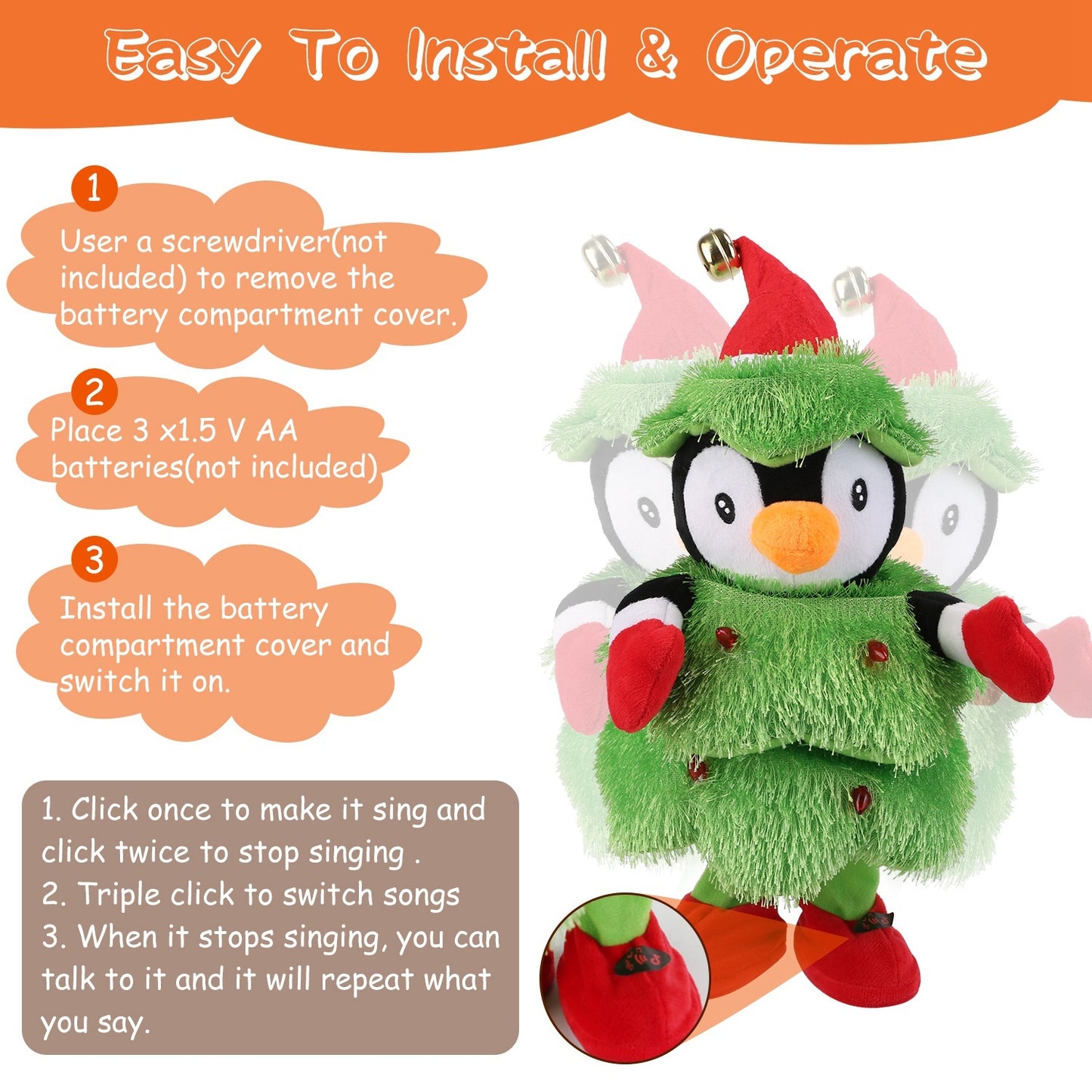 Electric Dancing & Singing Christmas Plush — Elk / Penguin / Snowman (Repeating, Dancing, Light-Up Toy)