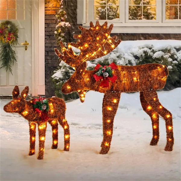 2-Piece Lighted Moose Christmas Decoration Set – 170 Warm White LEDs, Indoor/Outdoor Holiday Display (Father & Baby Moose)
