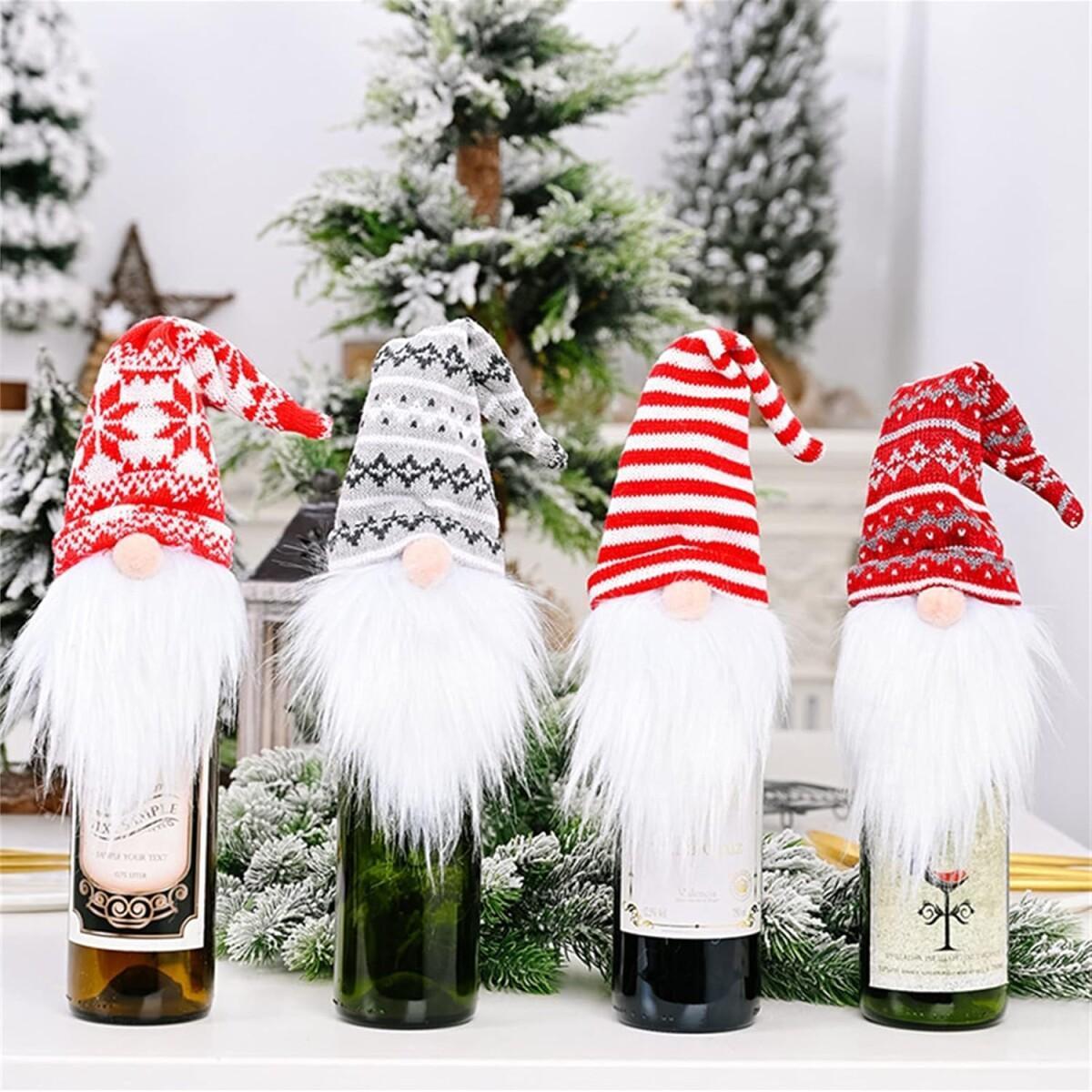 Luxury Nordic Gnome Wine Bottle Toppers – 4-Piece Handmade Holiday Set