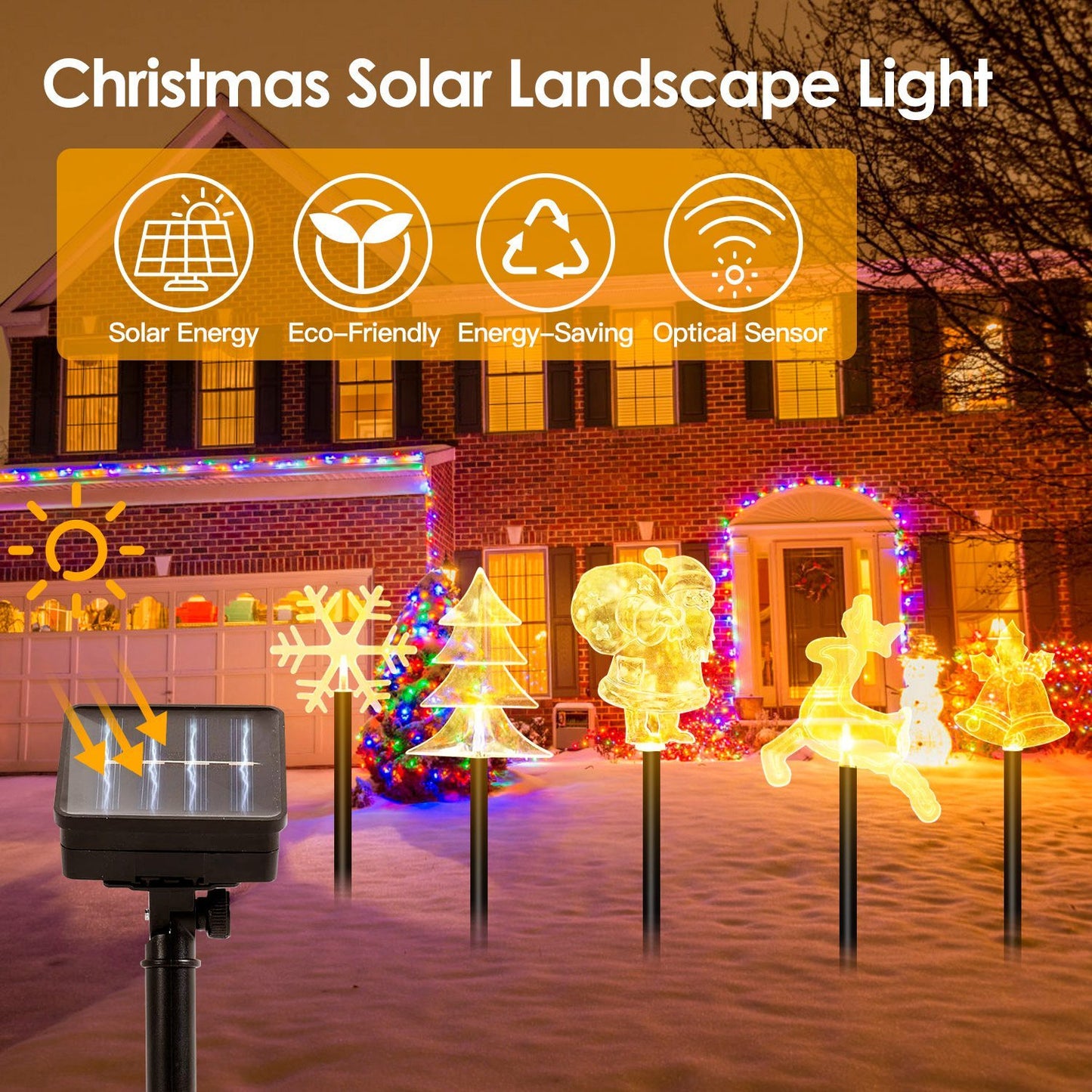 5-Piece Solar Christmas Stake Light Set — Reindeer, Snowflake, Bell, Tree & Santa (Warm Glow Waterproof Outdoor Display)