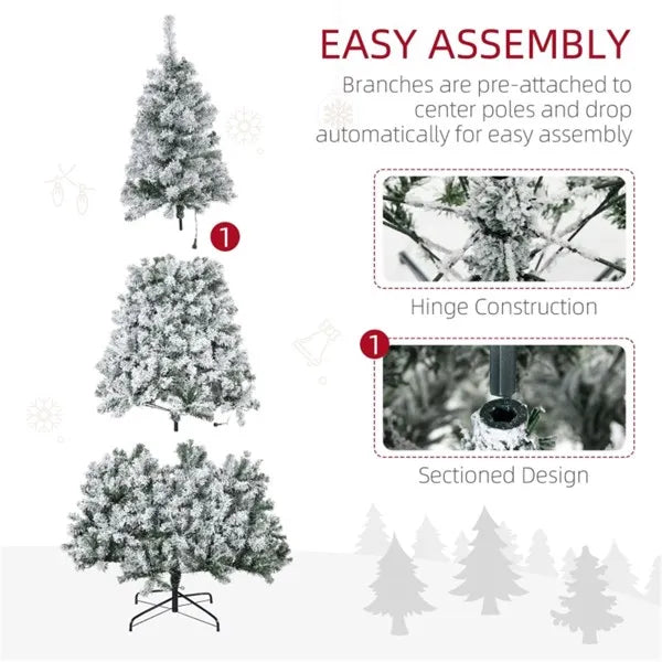 7.5 Ft Snow-Flocked Pre-Lit Christmas Tree with 500 LED Lights