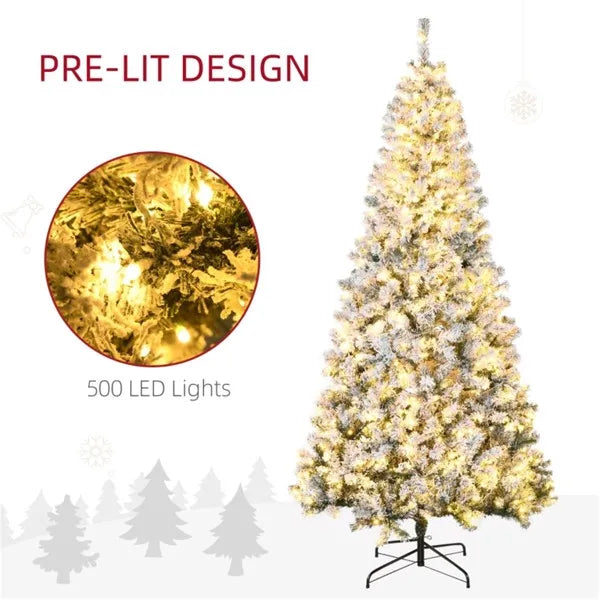 7.5 Ft Snow-Flocked Pre-Lit Christmas Tree with 500 LED Lights