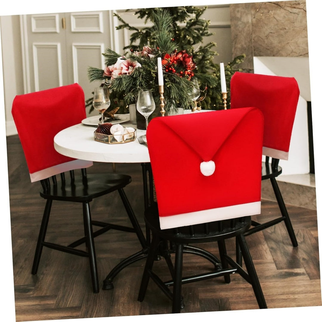 Santa Claus Hat Chair Covers — Classic Christmas Dining Chair Slipcovers (Set)