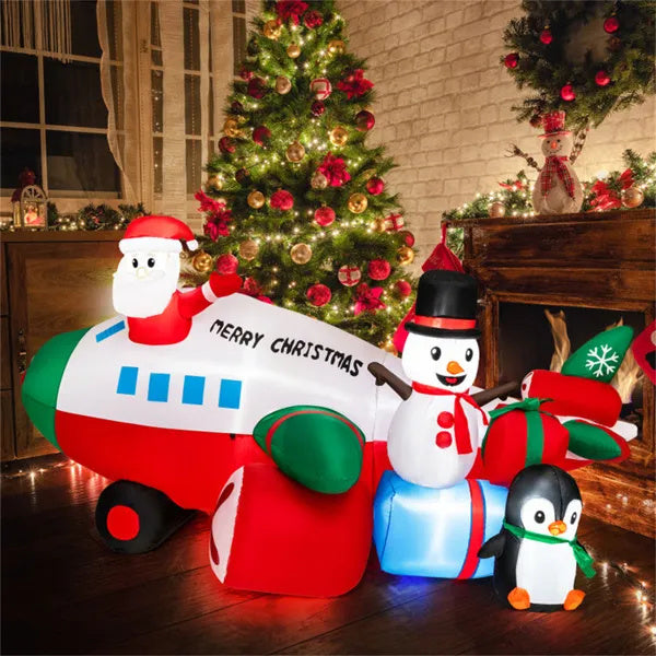 9-Foot LED Inflatable Santa Claus Airplane Display — Giant Lighted Outdoor Christmas Centerpiece