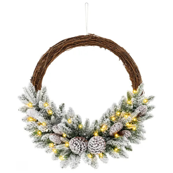 24" Snow-Flocked LED Christmas Wreath – SCG Winter Luxe Edition