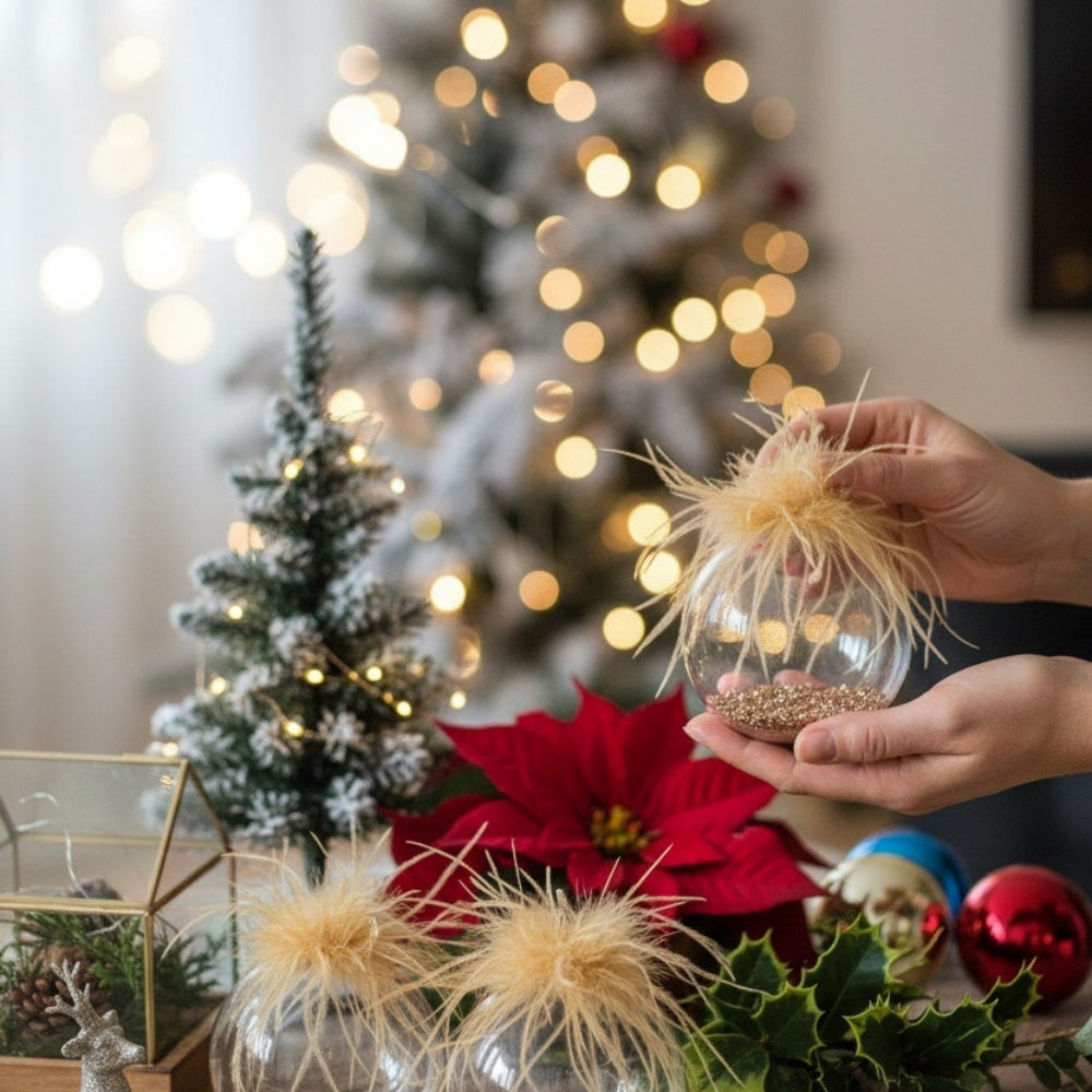 4-Piece 4.7" Hand-Blown Glass Christmas Ornament Set — Luxe Glittered Holiday Balls