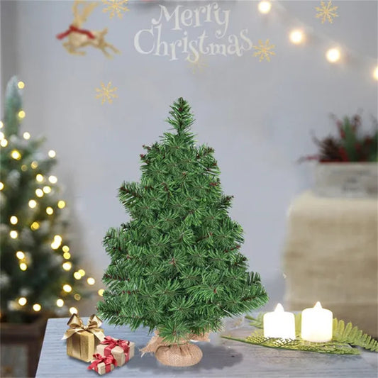 2-Foot Tabletop Christmas Tree — Full PVC Branches, Linen-Wrapped Cement Base, Indoor/Outdoor Unlit Mini Tree