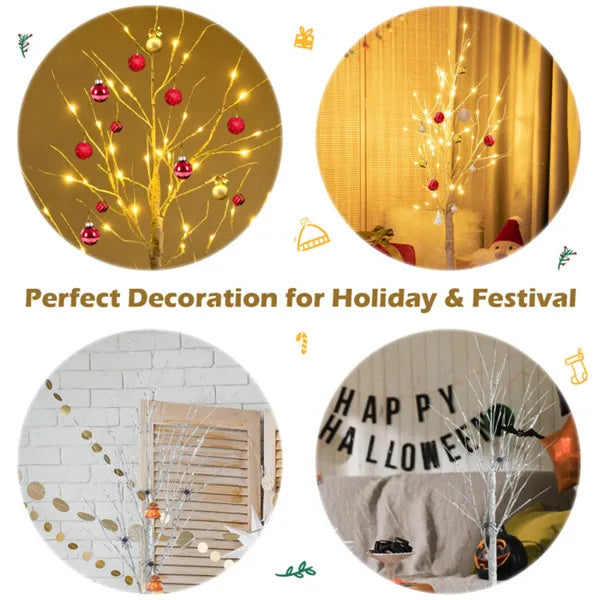 5FT White LED Birch Tree — 72 Warm Lights, Hand-Textured Bark, Flexible Branches & 7.2ft Cord